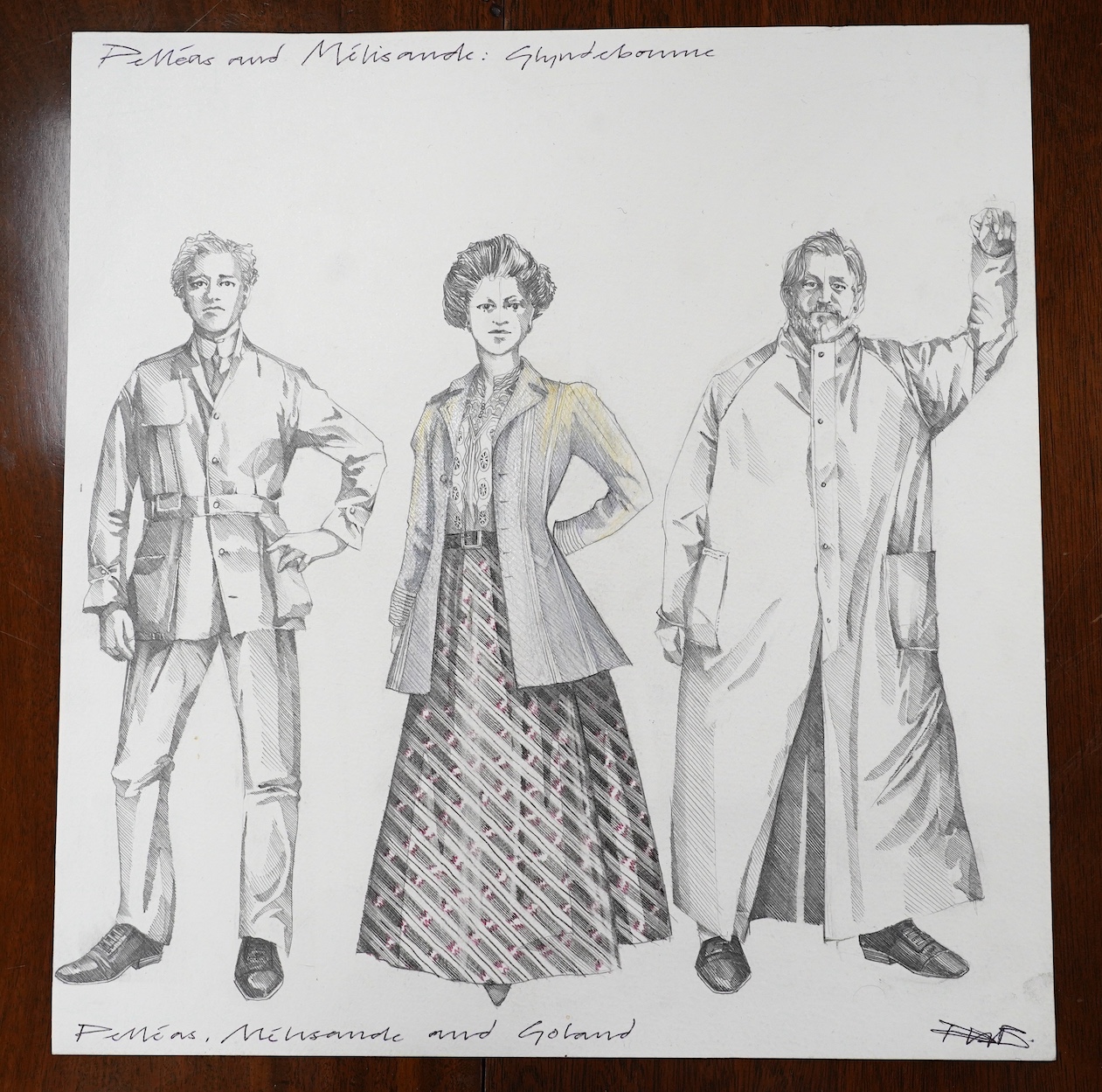 Paul Brown (b.1960), three original ink and watercolour costume designs for Debussy’s opera ‘Pelleas et Melisande’ and Britten’s ‘Turn of the Screw’, Glyndebourne, two unframed, 40 x 36cm